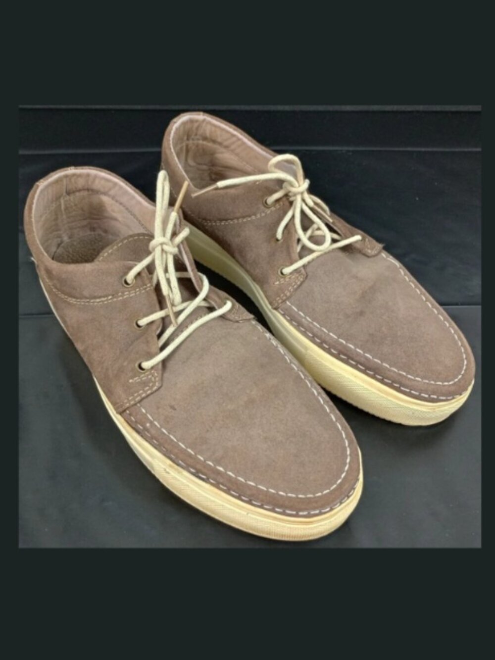 OK Mens 9.5-10 Brown Taupe Suede Lace Up Platform‎ Casual Chukka Sneaker Shoes